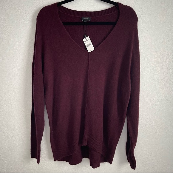NWT wool blend Express burgundy v neck sweater oversized size medium - Picture 6 of 8